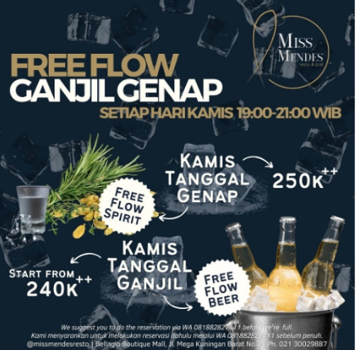 MISS MENDES RESTO JAKARTA - FREE FLOW GANJIL GENAP