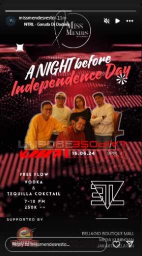 MISS MENDES RESTO JAKARTA - A NIGHT BEFORE INDEPENDANCE DAY