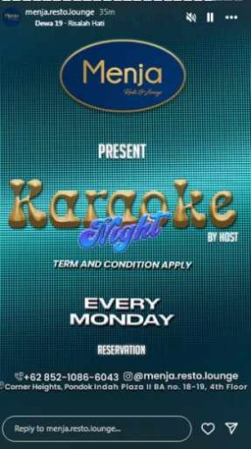 MENJA RESTO & LOUNGE JAKARTA - KARAOKE NIGHT